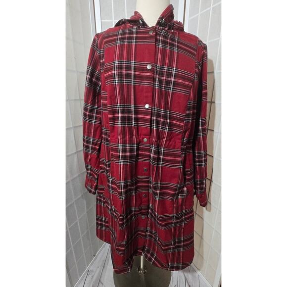 NWT Torrid Jacket Flannel Hooded Anorak Plaid Red Pockets Plus Size: 3X (22/24) - Picture 5 of 6